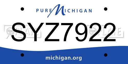 SYZ7922 Michigan License Plate
