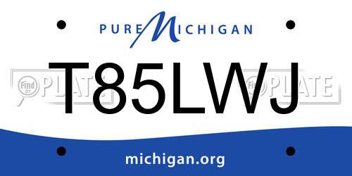T85LWJ Michigan License Plate