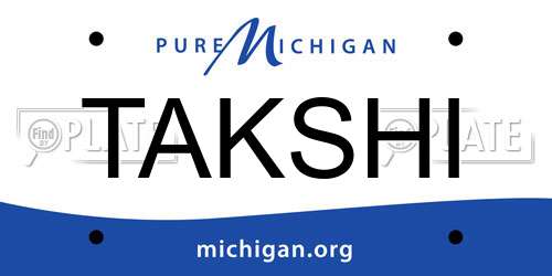 TAKSHI Michigan License Plate