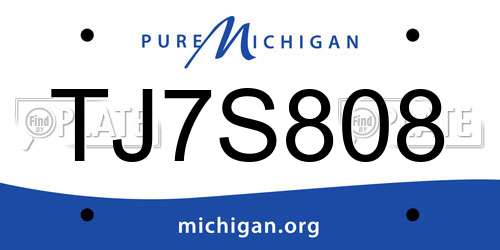 TJ7S808 Michigan License Plate