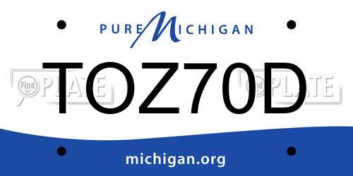 TOZ70D Michigan License Plate