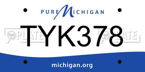 TYK378 Michigan License Plate