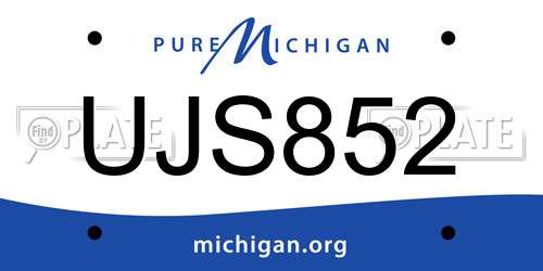 UJS852 Michigan License Plate