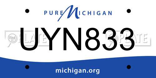 UYN833 Michigan License Plate