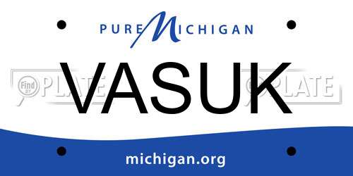 VASUK Michigan License Plate