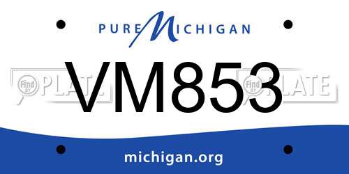 VM853 Michigan License Plate