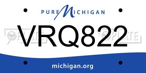 VRQ822 Michigan License Plate