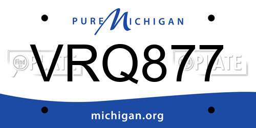VRQ877 Michigan License Plate