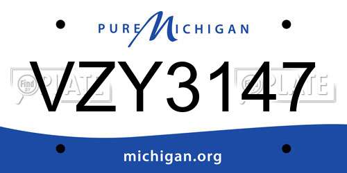 VZY3147 Michigan License Plate