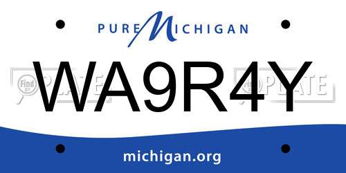 WA9R4Y Michigan License Plate