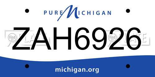 ZAH6926 Michigan License Plate