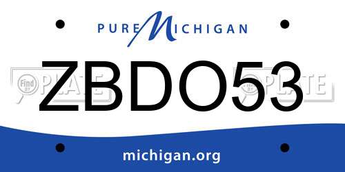 ZBDO53 Michigan License Plate