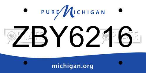 ZBY6216 Michigan License Plate