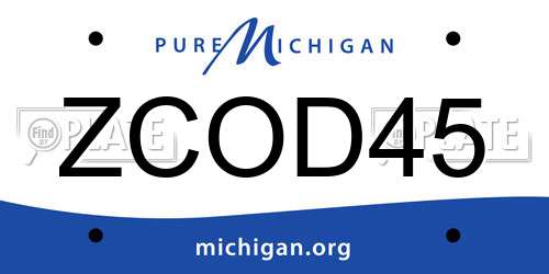 ZCOD45 Michigan License Plate