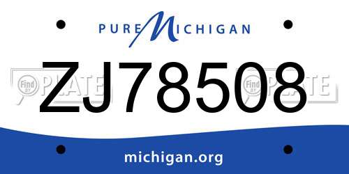 ZJ78508 Michigan License Plate