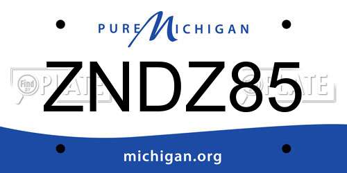 ZNDZ85 Michigan License Plate
