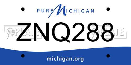 ZNQ288 Michigan License Plate