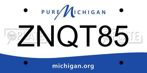 ZNQT85 Michigan License Plate