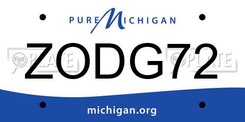 ZODG72 Michigan License Plate