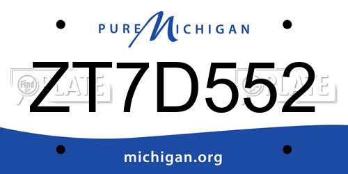 ZT7D552 Michigan License Plate