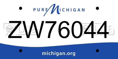 ZW76044 Michigan License Plate