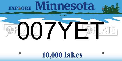 007YET Minnesota License Plate