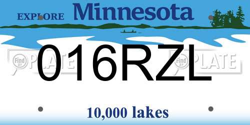 016RZL Minnesota License Plate