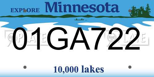 01GA722 Minnesota License Plate