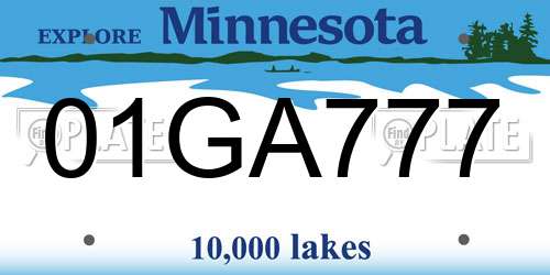01GA777 Minnesota License Plate