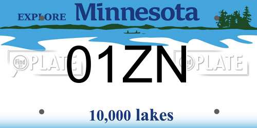 01ZN Minnesota License Plate