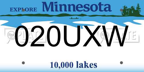 020UXW Minnesota License Plate