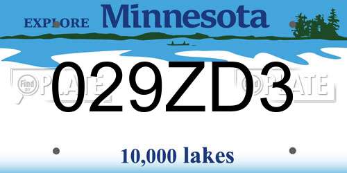 029ZD3 Minnesota License Plate