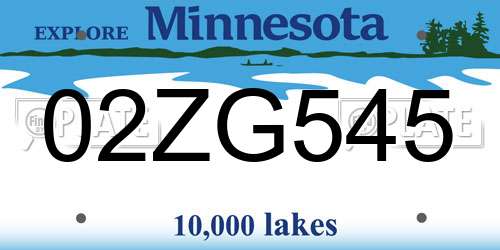 02ZG545 Minnesota License Plate