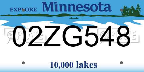 02ZG548 Minnesota License Plate