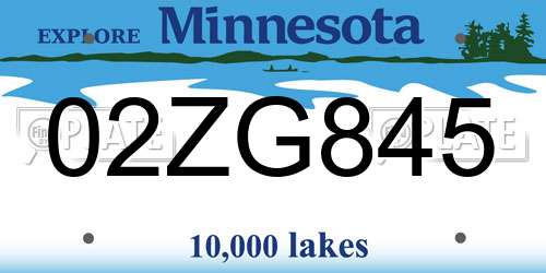 02ZG845 Minnesota License Plate