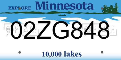 02ZG848 Minnesota License Plate
