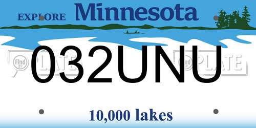 032UNU Minnesota License Plate
