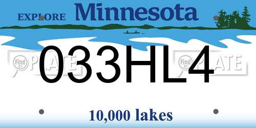 033HL4 Minnesota License Plate