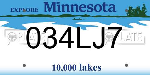 034LJ7 Minnesota License Plate