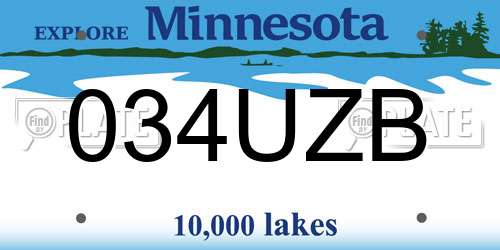 034UZB Minnesota License Plate