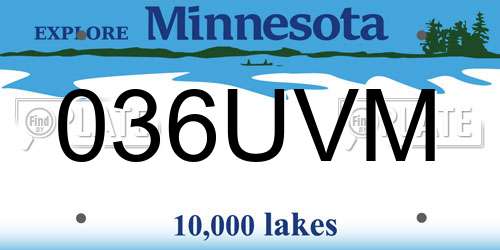 036UVM Minnesota License Plate