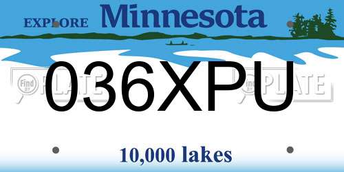 036XPU Minnesota License Plate