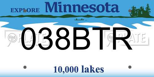 038BTR Minnesota License Plate
