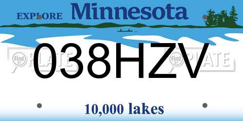 038HZV Minnesota License Plate