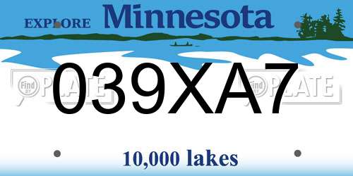 039XA7 Minnesota License Plate