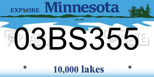 03BS355 Minnesota License Plate
