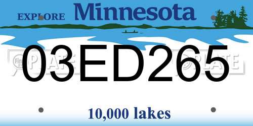 03ED265 Minnesota License Plate