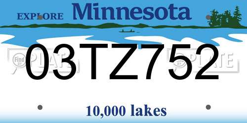 03TZ752 Minnesota License Plate