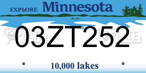 03ZT252 Minnesota License Plate