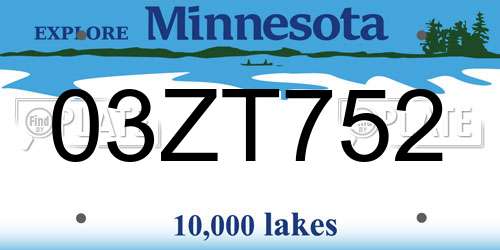 03ZT752 Minnesota License Plate